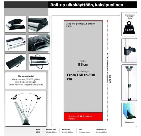 Roll-up ulkokäyttöön, kaksipuolinen