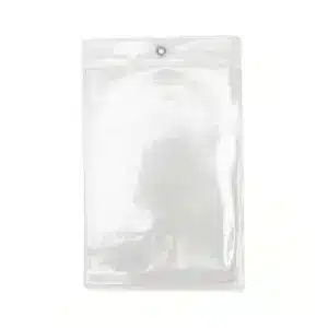 Muovitasku reiällä ja metallivahvikkeella Muovitasku reiällä ja metallivahvikkeella