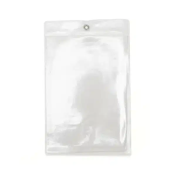 Muovitasku reiällä ja metallivahvikkeella Muovitasku reiällä ja metallivahvikkeella