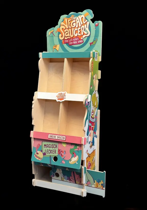 Puinen tuoteteline pöydälle printtauksella Puinen tuoteteline pöydälle printtauksella