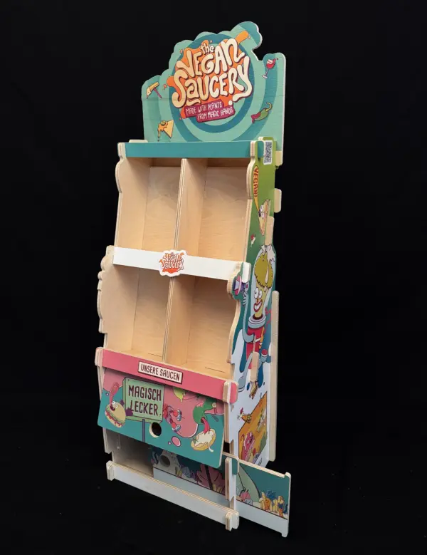 Puinen tuoteteline pöydälle printtauksella Puinen tuoteteline pöydälle printtauksella