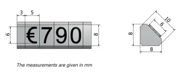 Hinnoittelunumerot 5x10 mm ulkonevat numerot piirros Hinnoittelunumerot 5x10 mm ulkonevat numerot piirros